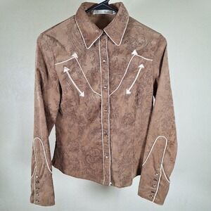 Solitare Womens Paisley Pearl Snap Western Shirt Shotgun Sleeve Velour Medium